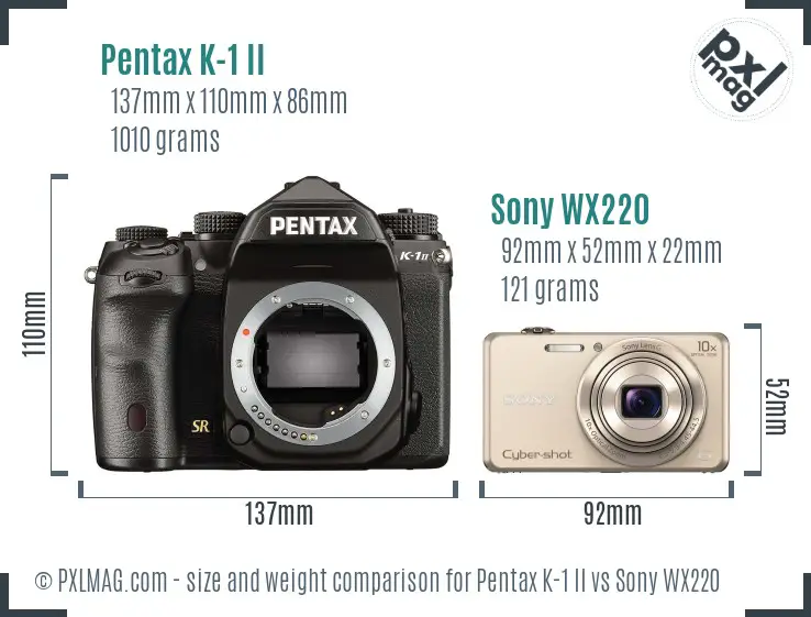 Pentax K-1 II vs Sony WX220 size comparison