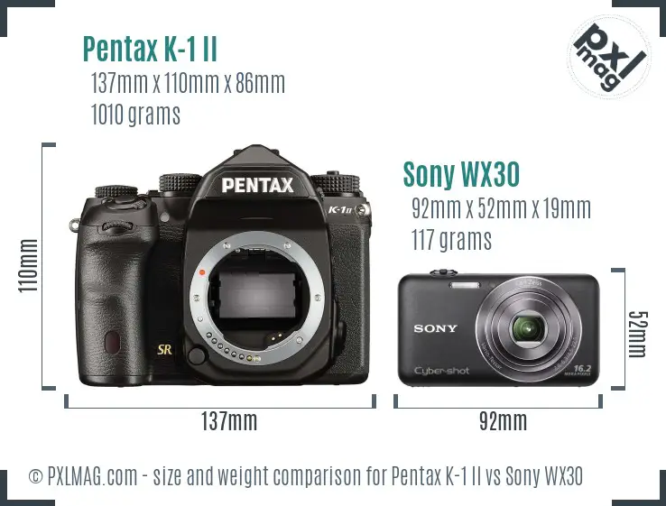 Pentax K-1 II vs Sony WX30 size comparison Pentax K-1 II vs Sony WX30 size comparison