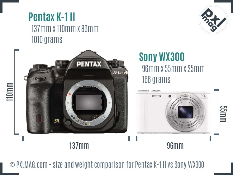 Pentax K-1 II vs Sony WX300 size comparison Pentax K-1 II vs Sony WX300 size comparison