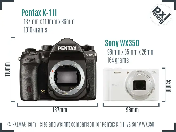 Pentax K-1 II vs Sony WX350 size comparison Pentax K-1 II vs Sony WX350 size comparison
