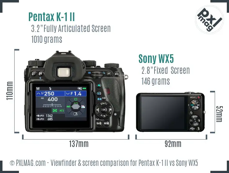 Pentax K-1 II vs Sony WX5 Screen and Viewfinder comparison