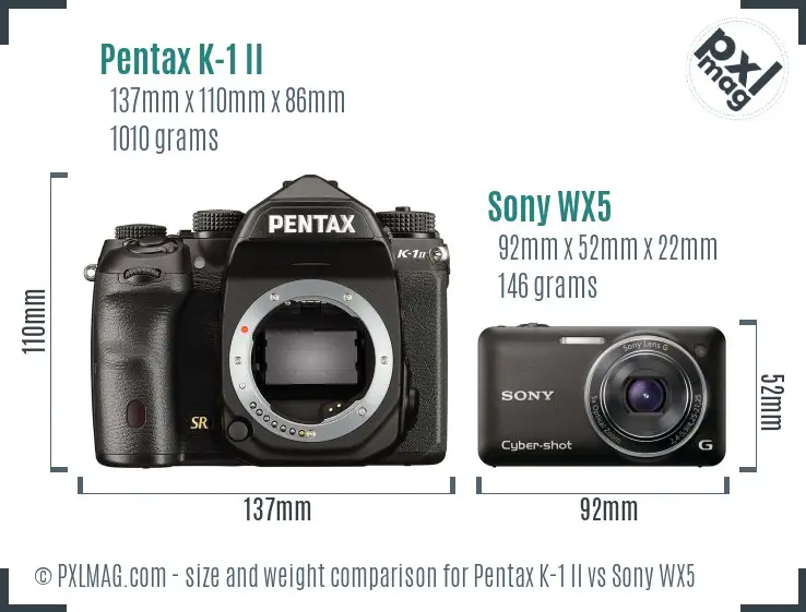 Pentax K-1 II vs Sony WX5 size comparison