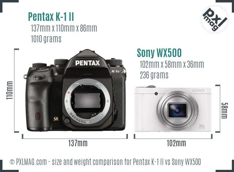Pentax K-1 II vs Sony WX500 size comparison Pentax K-1 II vs Sony WX500 size comparison