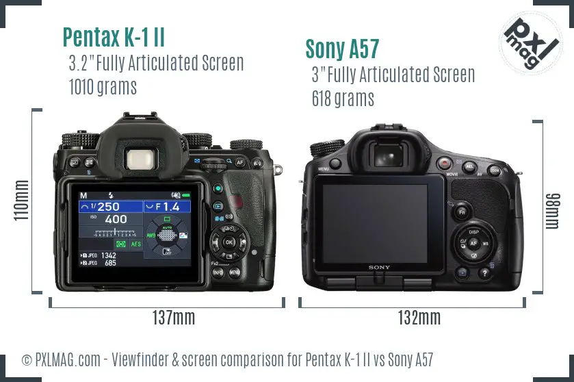 Pentax K-1 II vs Sony A57 Screen and Viewfinder comparison