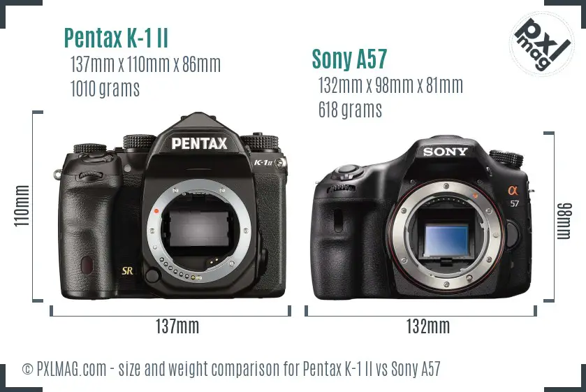 Pentax K-1 II vs Sony A57 size comparison