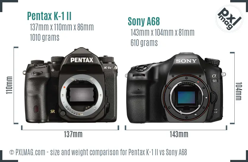 Pentax K-1 II vs Sony A68 size comparison Pentax K-1 II vs Sony A68 size comparison