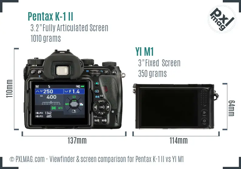 Pentax K-1 II vs YI M1 Screen and Viewfinder comparison