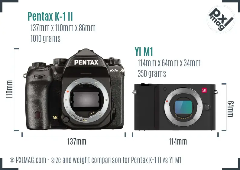 Pentax K-1 II vs YI M1 size comparison