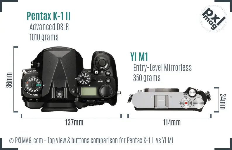 Pentax K-1 II vs YI M1 top view buttons comparison