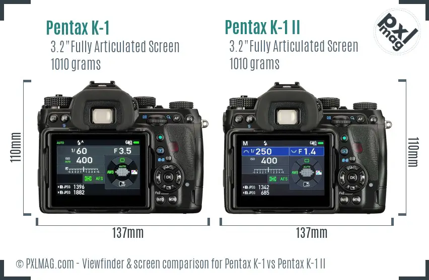 Pentax K-1 vs Pentax K-1 II Screen and Viewfinder comparison