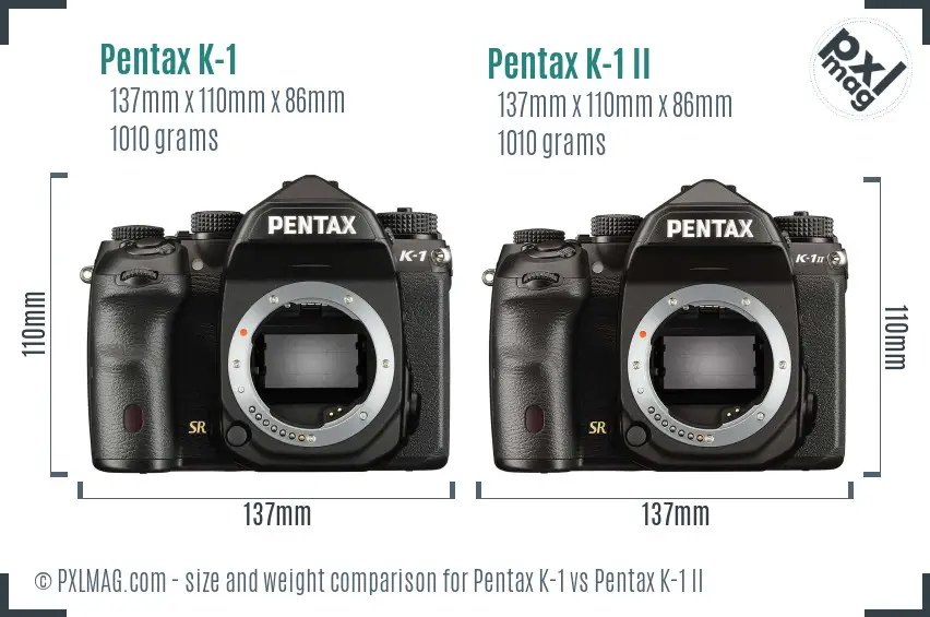 Pentax K-1 vs Pentax K-1 II size comparison