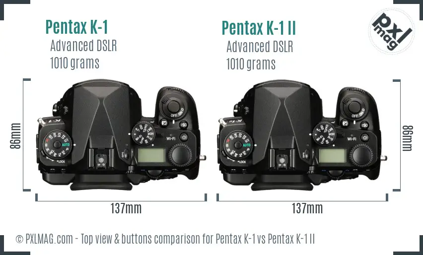 Pentax K-1 vs Pentax K-1 II top view buttons comparison