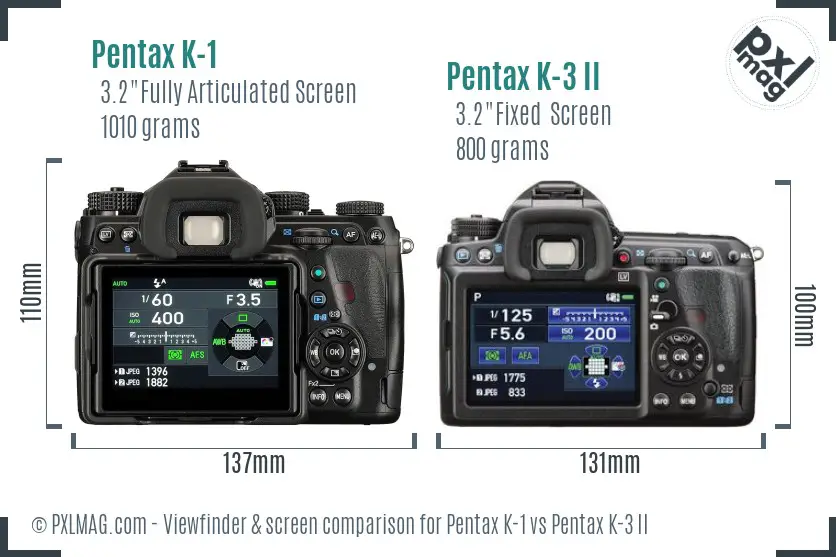 Pentax K-1 vs Pentax K-3 II Screen and Viewfinder comparison