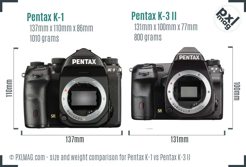 Pentax K-1 vs Pentax K-3 II size comparison