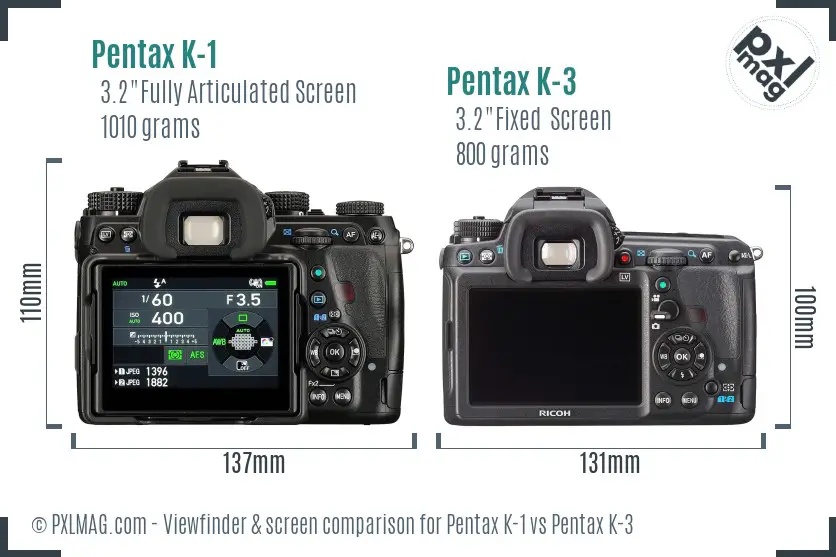 Pentax K-1 vs Pentax K-3 Screen and Viewfinder comparison
