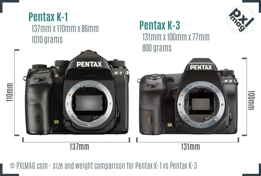 Pentax K-1 vs Pentax K-3 size comparison