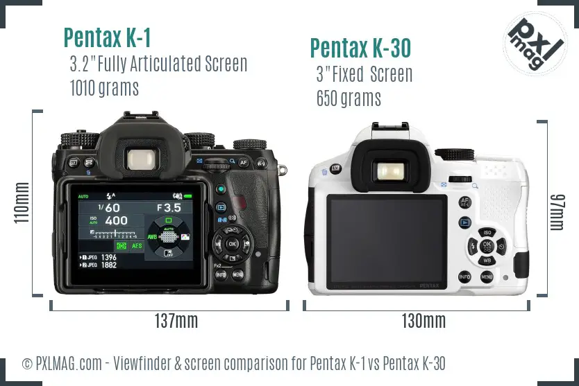Pentax K-1 vs Pentax K-30 Screen and Viewfinder comparison
