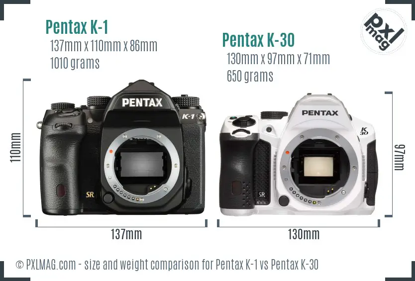 Pentax K-1 vs Pentax K-30 size comparison