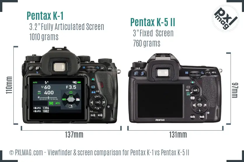 Pentax K-1 vs Pentax K-5 II Screen and Viewfinder comparison