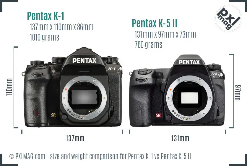 Pentax K-1 vs Pentax K-5 II size comparison