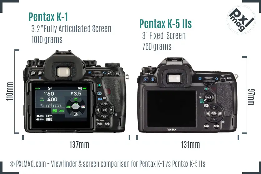 Pentax K-1 vs Pentax K-5 IIs Screen and Viewfinder comparison