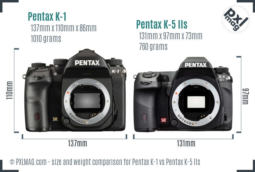 Pentax K-1 vs Pentax K-5 IIs size comparison