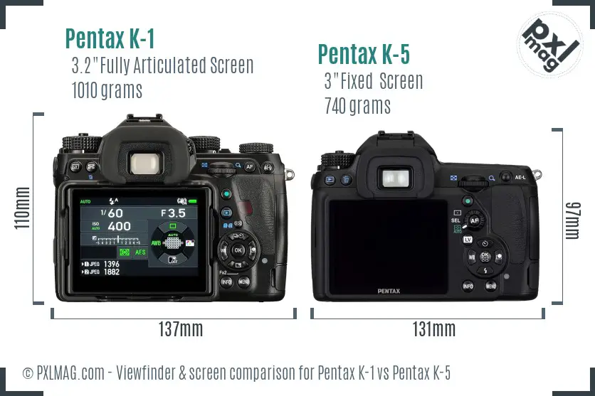 Pentax K-1 vs Pentax K-5 Screen and Viewfinder comparison