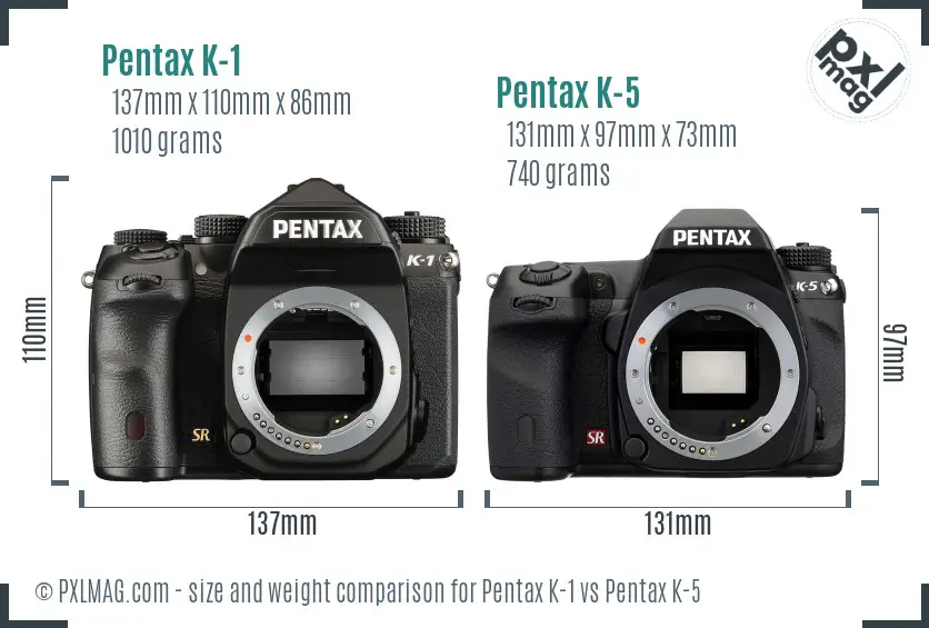 Pentax K-1 vs Pentax K-5 size comparison