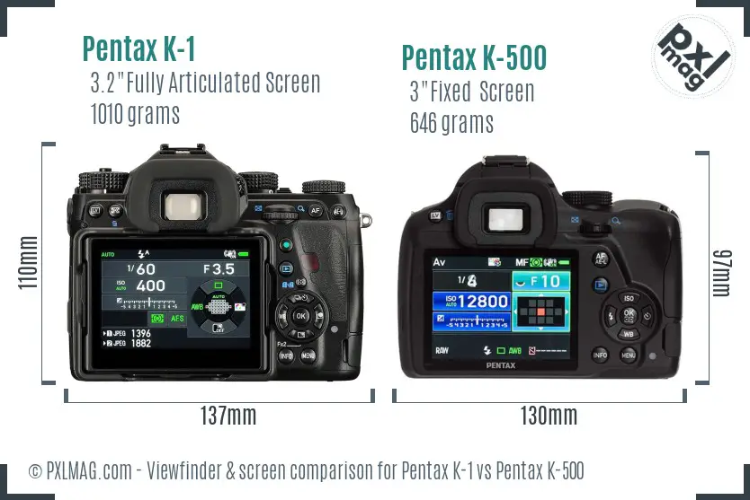 Pentax K-1 vs Pentax K-500 Screen and Viewfinder comparison