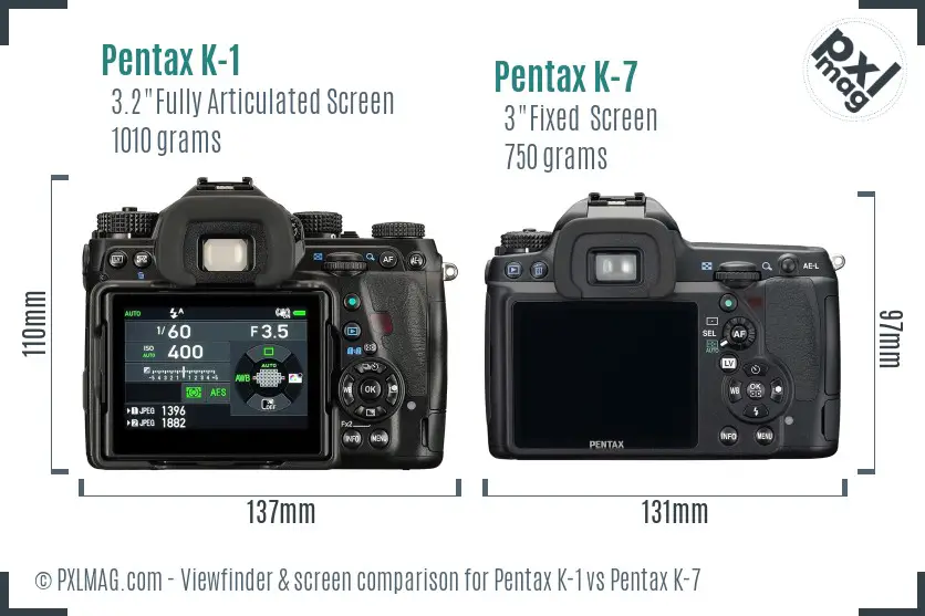 Pentax K-1 vs Pentax K-7 Screen and Viewfinder comparison