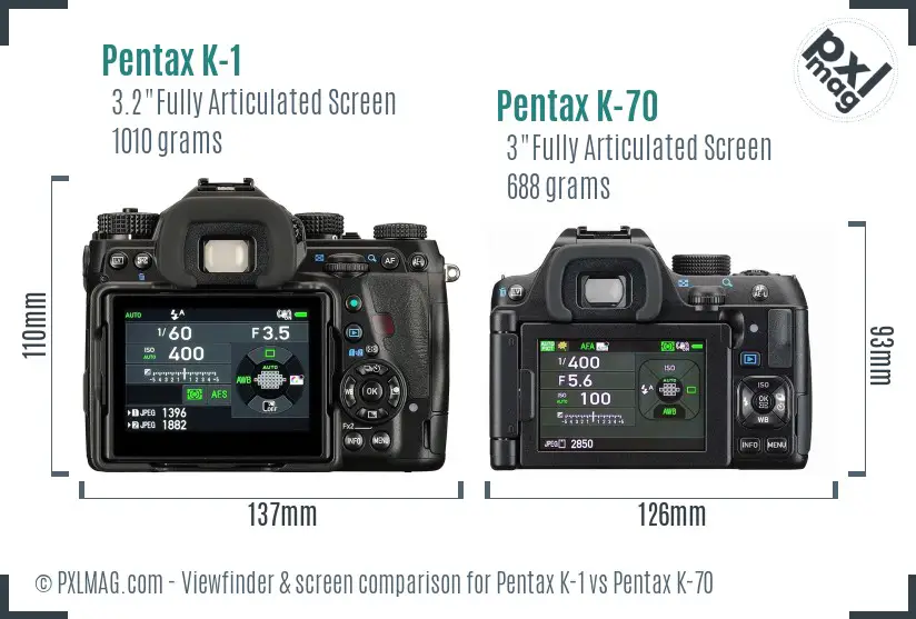 Pentax K-1 vs Pentax K-70 Screen and Viewfinder comparison
