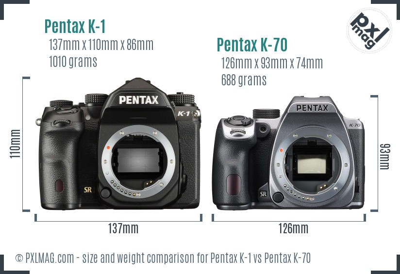 Pentax K-1 vs Pentax K-70 size comparison