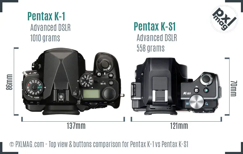 Pentax K-1 vs Pentax K-S1 top view buttons comparison