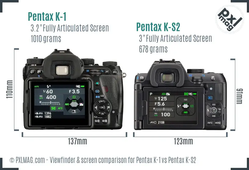 Pentax K-1 vs Pentax K-S2 Screen and Viewfinder comparison