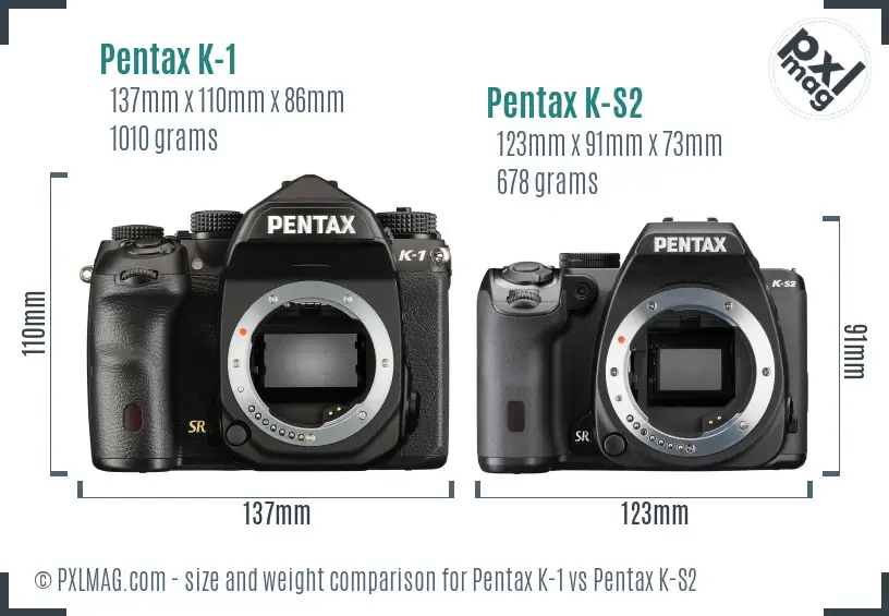 Pentax K-1 vs Pentax K-S2 size comparison