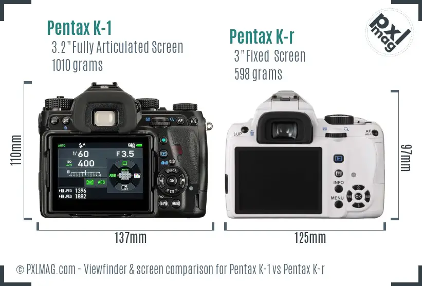 Pentax K-1 vs Pentax K-r Screen and Viewfinder comparison