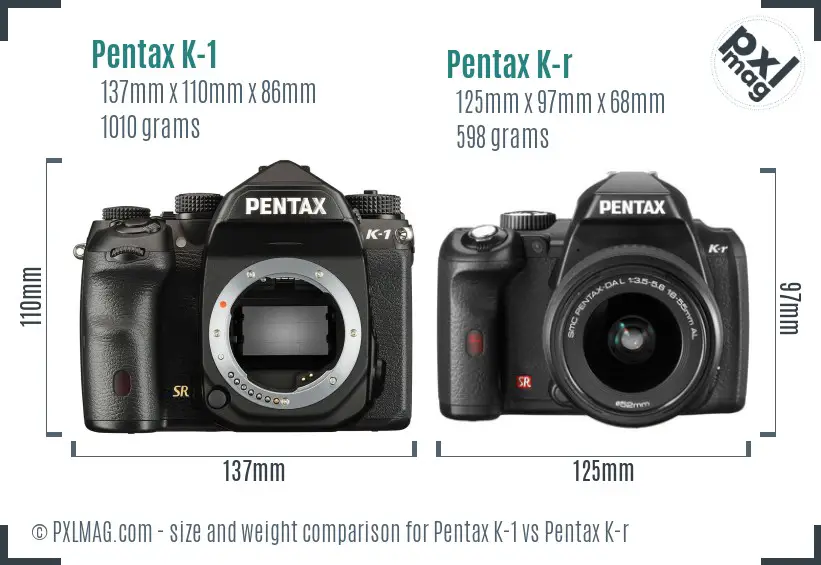 Pentax K-1 vs Pentax K-r size comparison