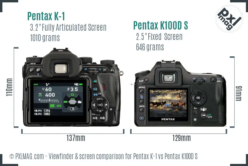 Pentax K-1 vs Pentax K100D S Screen and Viewfinder comparison
