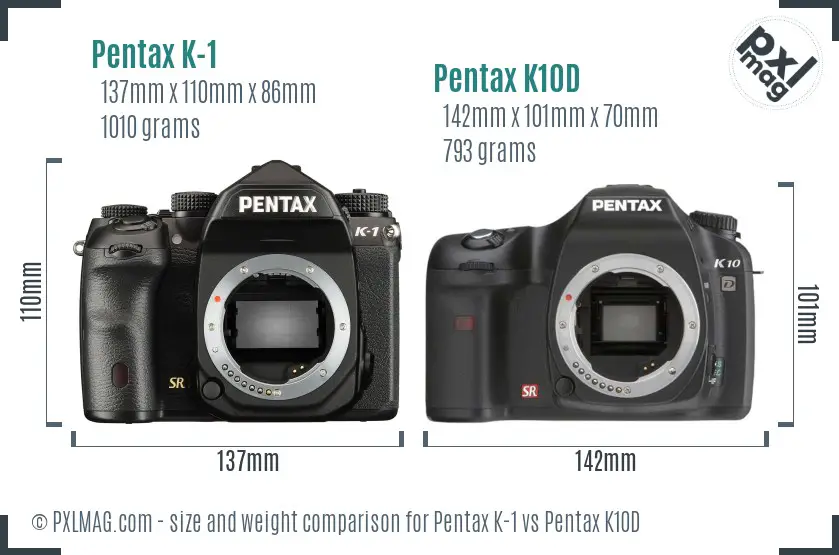 Pentax K-1 vs Pentax K10D size comparison