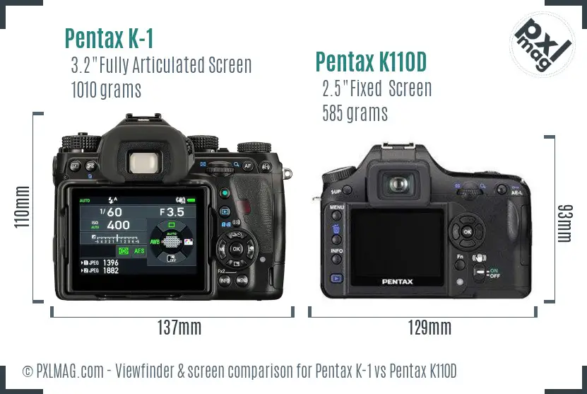 Pentax K-1 vs Pentax K110D Screen and Viewfinder comparison