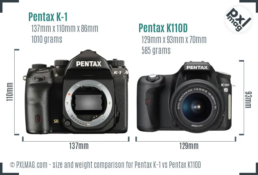 Pentax K-1 vs Pentax K110D size comparison