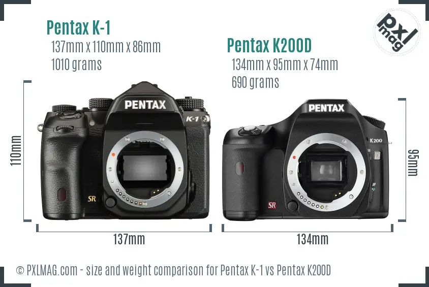 Pentax K-1 vs Pentax K200D size comparison