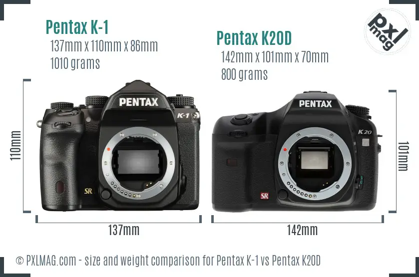 Pentax K-1 vs Pentax K20D size comparison