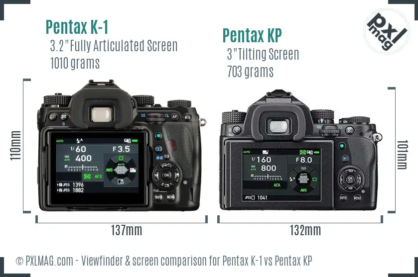 Pentax K-1 vs Pentax KP Screen and Viewfinder comparison
