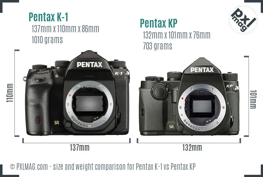 Pentax K-1 vs Pentax KP size comparison