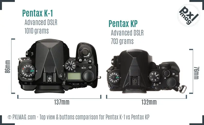 Pentax K-1 vs Pentax KP top view buttons comparison