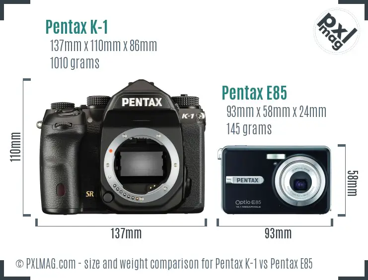 Pentax K-1 vs Pentax E85 size comparison