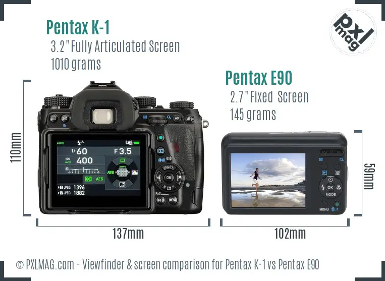 Pentax K-1 vs Pentax E90 Screen and Viewfinder comparison