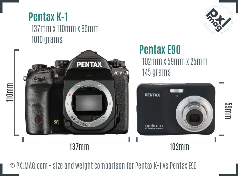 Pentax K-1 vs Pentax E90 size comparison