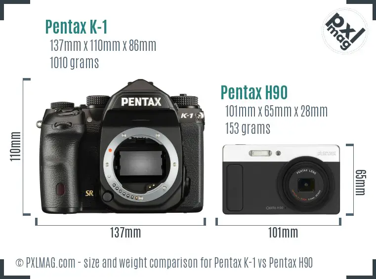 Pentax K-1 vs Pentax H90 size comparison